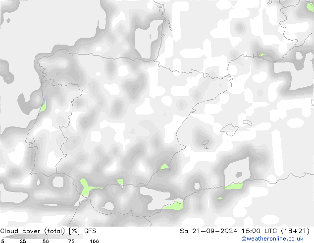 Cloud cover (total) GFS Sa 21.09.2024 15 UTC