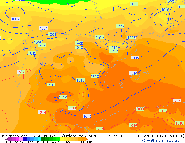 850-1000 hPa Kalınlığı GFS Per 26.09.2024 18 UTC