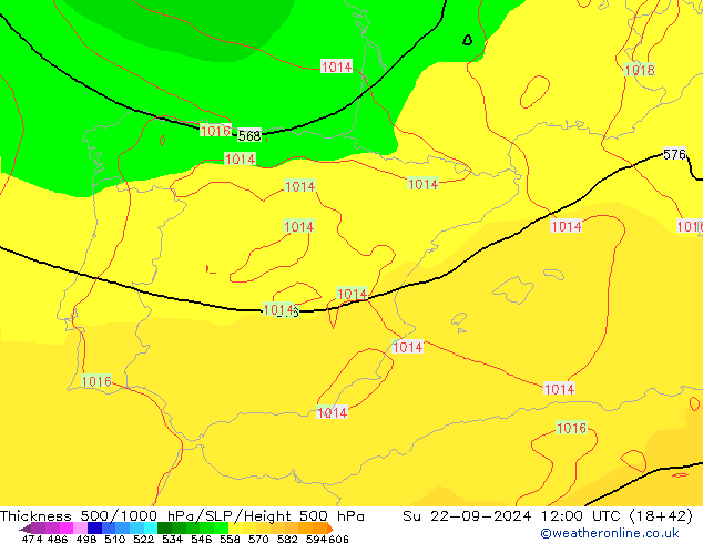 Thck 500-1000гПа GFS Вс 22.09.2024 12 UTC