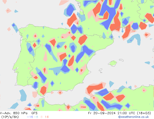 V-Adv. 850 hPa GFS Fr 20.09.2024 21 UTC