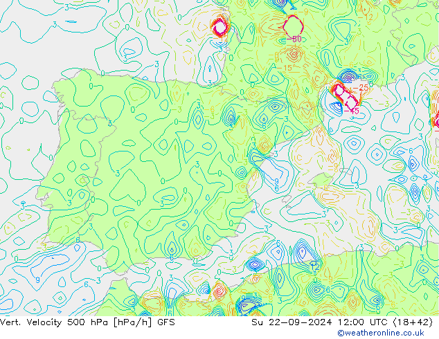 Vert. Velocity 500 hPa GFS dom 22.09.2024 12 UTC