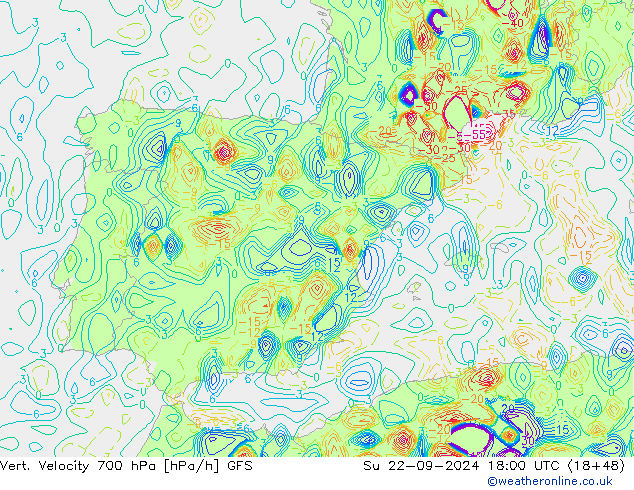 Vert. Velocity 700 hPa GFS nie. 22.09.2024 18 UTC