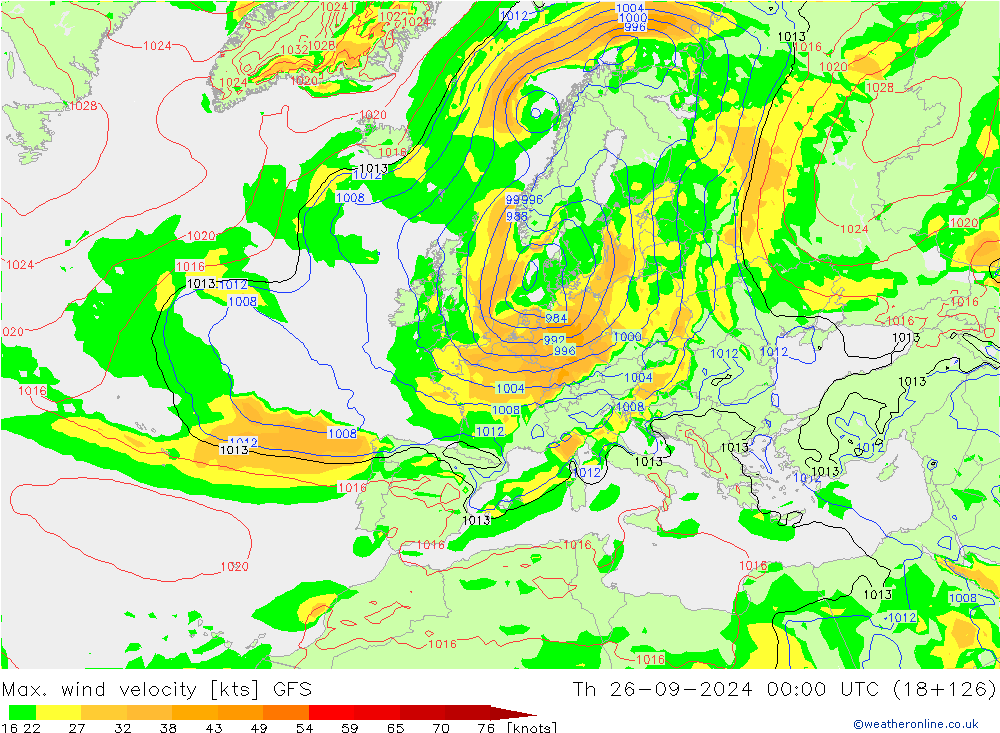 Max. wind velocity GFS Th 26.09.2024 00 UTC