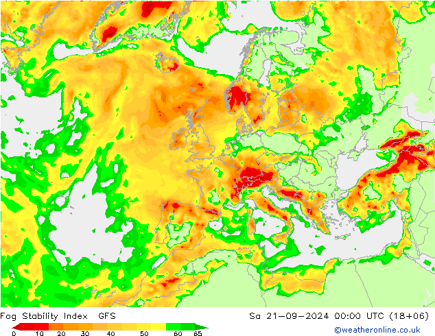 Fog Stability Index GFS сб 21.09.2024 00 UTC