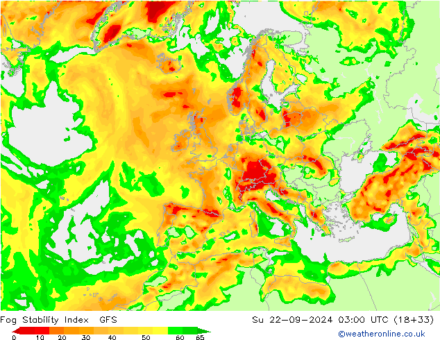 Fog Stability Index GFS zo 22.09.2024 03 UTC