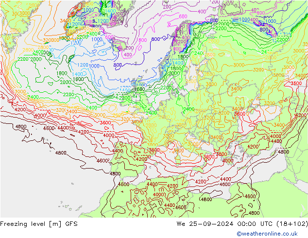 Nulgradenniveau GFS wo 25.09.2024 00 UTC