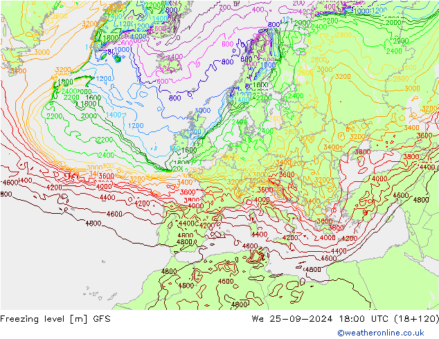 Zero termico GFS mer 25.09.2024 18 UTC