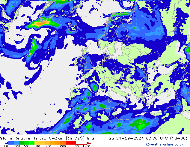 Storm Relative Helicity GFS Sa 21.09.2024 00 UTC