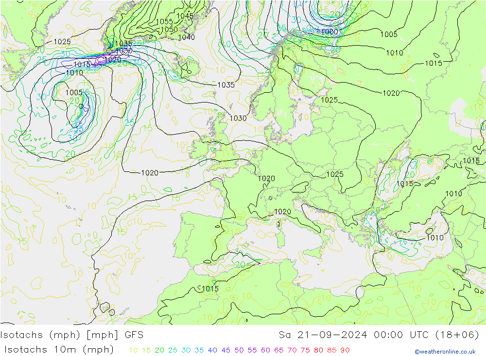 Isotachen (mph) GFS September 2024