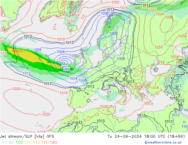 Jet stream/SLP GFS Tu 24.09.2024 18 UTC