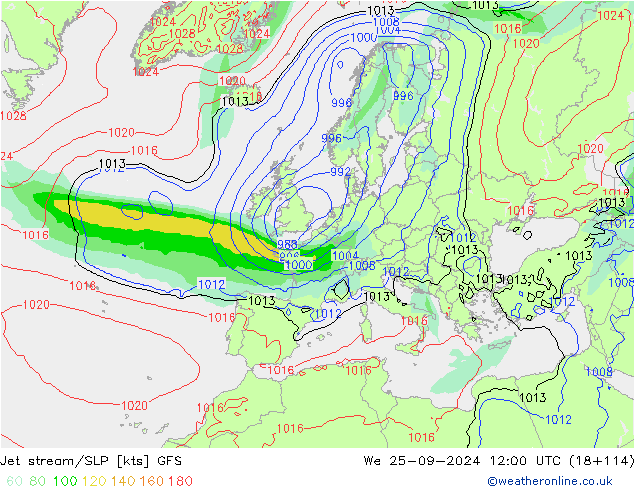 Jet stream GFS Qua 25.09.2024 12 UTC