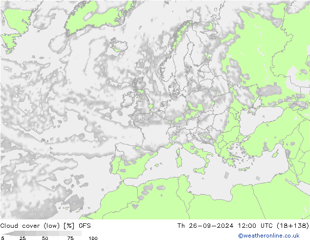 Bewolking (Laag) GFS do 26.09.2024 12 UTC