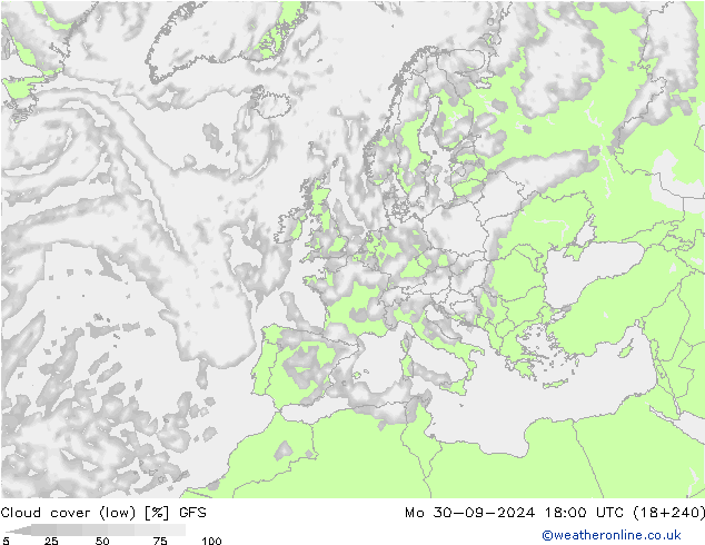 Nuages (bas) GFS lun 30.09.2024 18 UTC