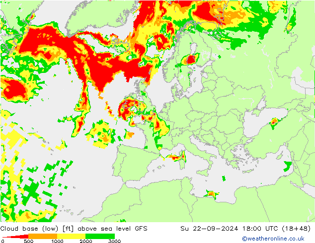 Cloud base (low) GFS dom 22.09.2024 18 UTC