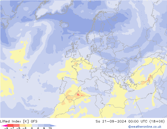 Lifted Index GFS za 21.09.2024 00 UTC