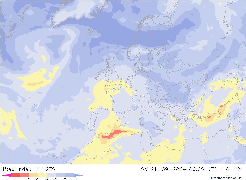 Lifted Index GFS  21.09.2024 06 UTC