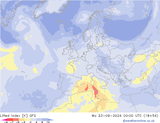 Lifted Index GFS Mo 23.09.2024 00 UTC