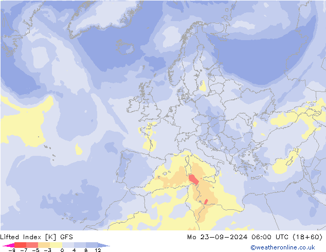 Lifted Index GFS пн 23.09.2024 06 UTC