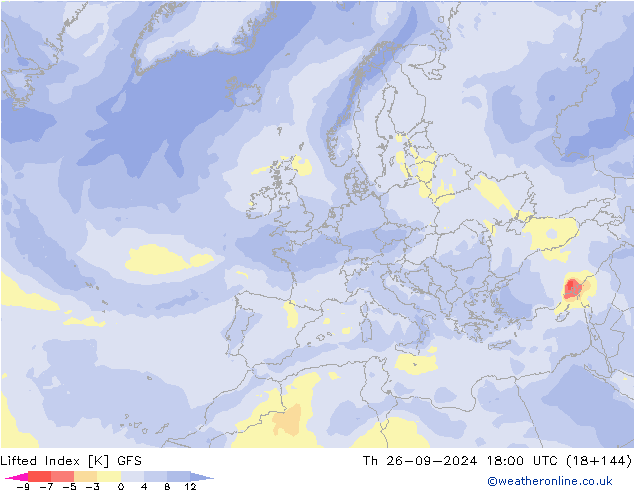 Lifted Index GFS Čt 26.09.2024 18 UTC