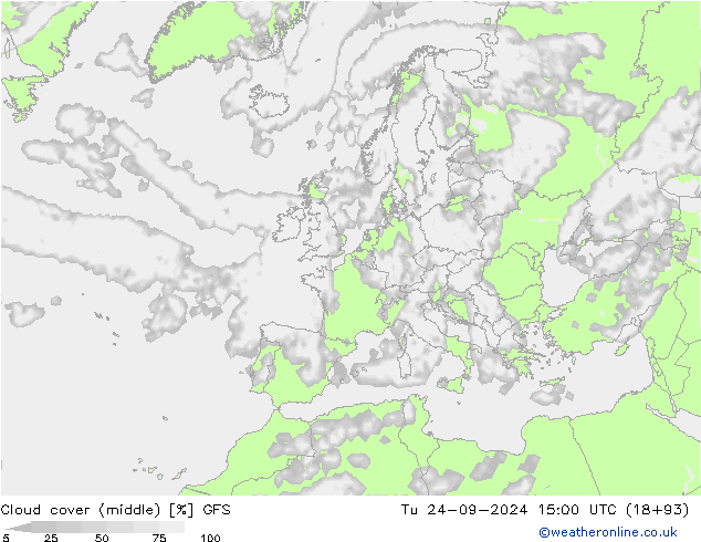 Nuages (moyen) GFS mar 24.09.2024 15 UTC