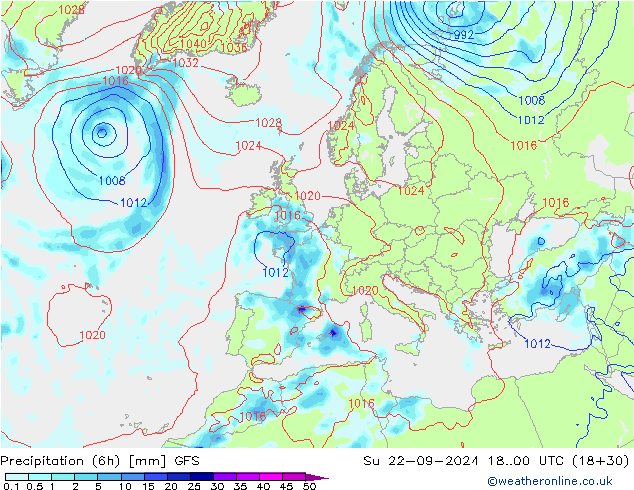 Z500/Rain (+SLP)/Z850 GFS Dom 22.09.2024 00 UTC