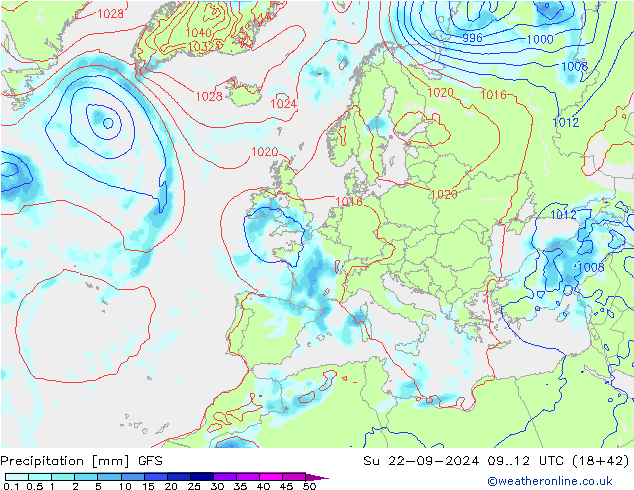 Niederschlag GFS So 22.09.2024 12 UTC