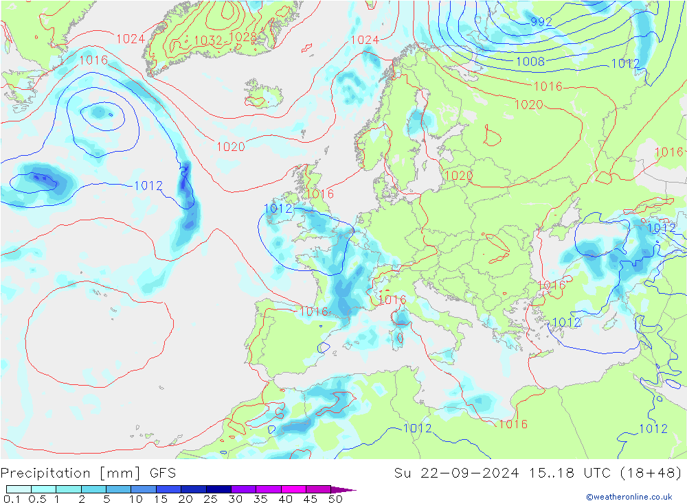 Neerslag GFS zo 22.09.2024 18 UTC