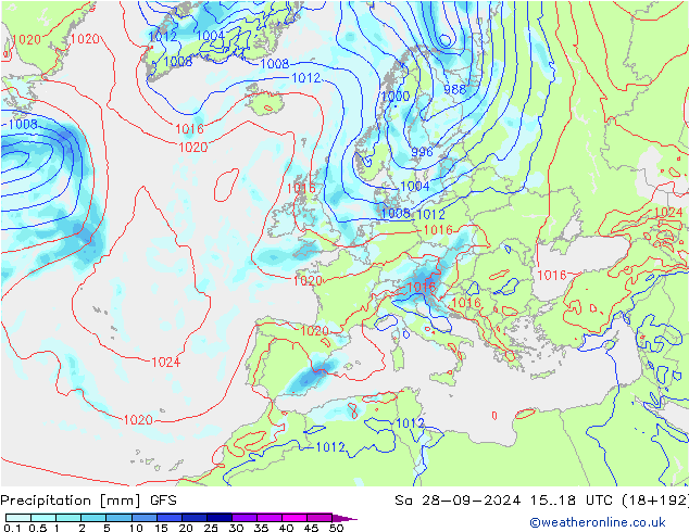 Niederschlag GFS Sa 28.09.2024 18 UTC