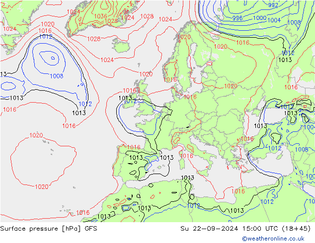 Surface pressure GFS Su 22.09.2024 15 UTC