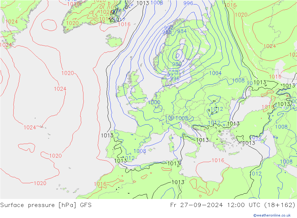 Surface pressure GFS Fr 27.09.2024 12 UTC