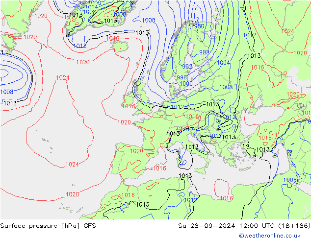 Surface pressure GFS Sa 28.09.2024 12 UTC