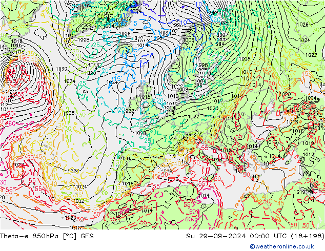 Theta-e 850hPa GFS nie. 29.09.2024 00 UTC