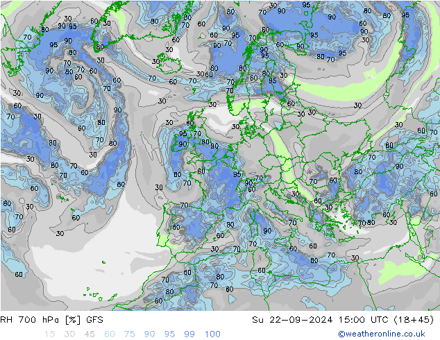 RH 700 hPa GFS dom 22.09.2024 15 UTC