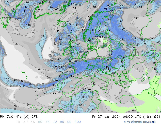 RH 700 hPa GFS Fr 27.09.2024 06 UTC