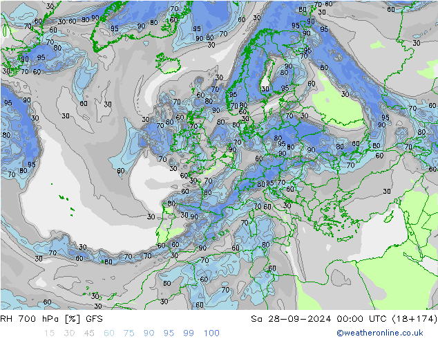 RH 700 гПа GFS сб 28.09.2024 00 UTC