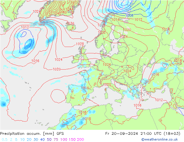 Precipitation accum. GFS ven 20.09.2024 21 UTC