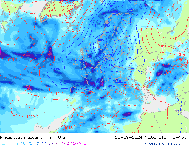 Precipitation accum. GFS  26.09.2024 12 UTC