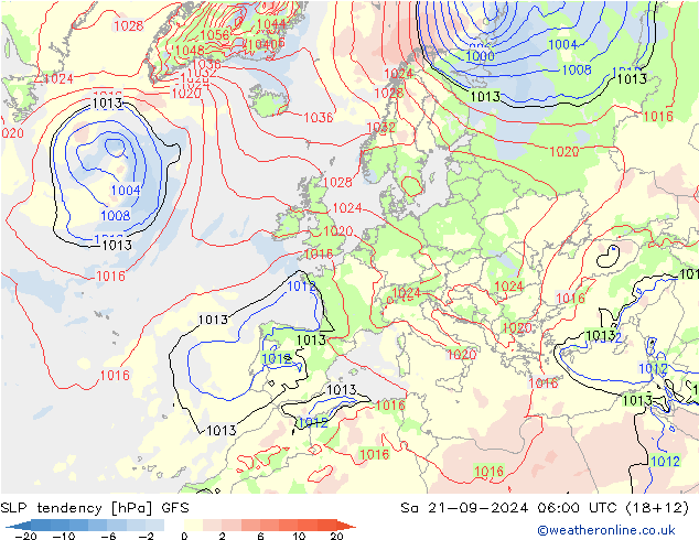 Tendenza di Pressione GFS sab 21.09.2024 06 UTC