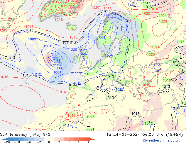 SLP tendency GFS Tu 24.09.2024 06 UTC