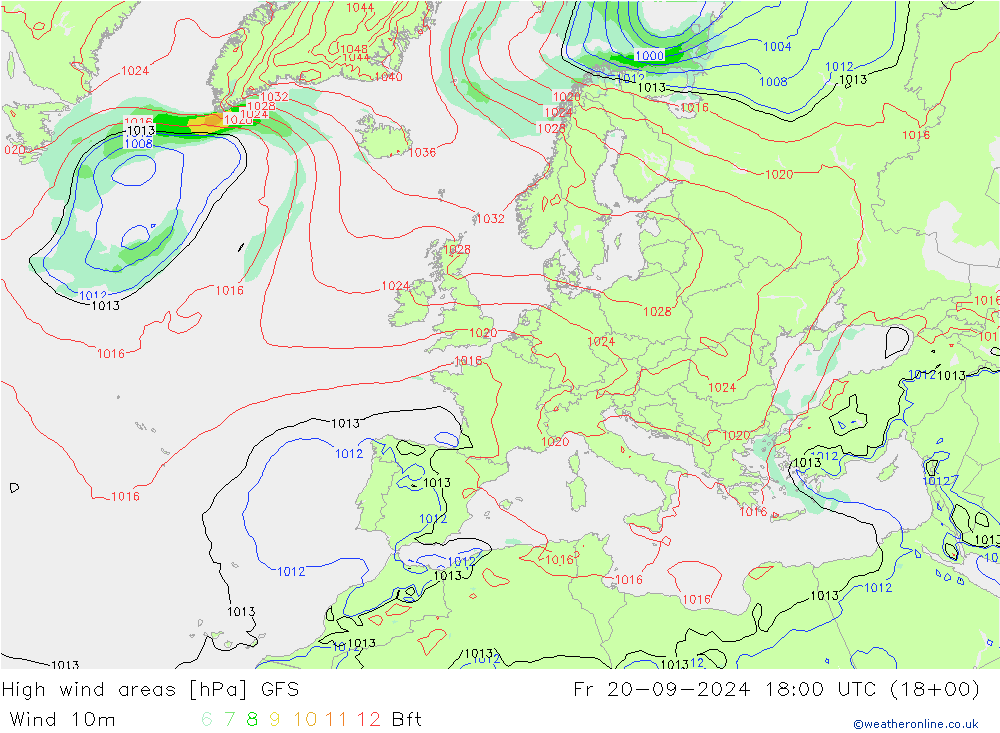 High wind areas GFS Fr 20.09.2024 18 UTC