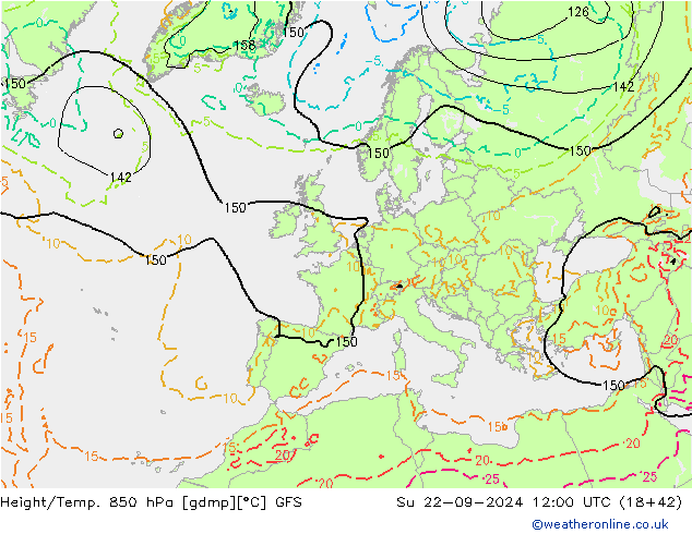 Z500/Rain (+SLP)/Z850 GFS Su 22.09.2024 12 UTC