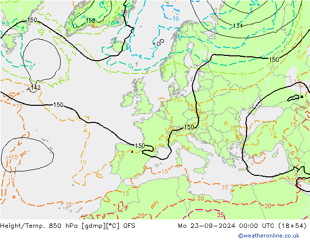 Yükseklik/Sıc. 850 hPa GFS Pzt 23.09.2024 00 UTC