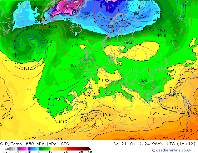 SLP/Temp. 850 hPa GFS Sa 21.09.2024 06 UTC