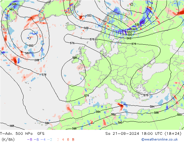 T-Adv. 500 hPa GFS Sa 21.09.2024 18 UTC