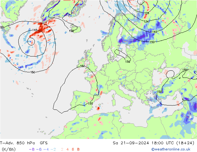 T-Adv. 850 hPa GFS Sáb 21.09.2024 18 UTC