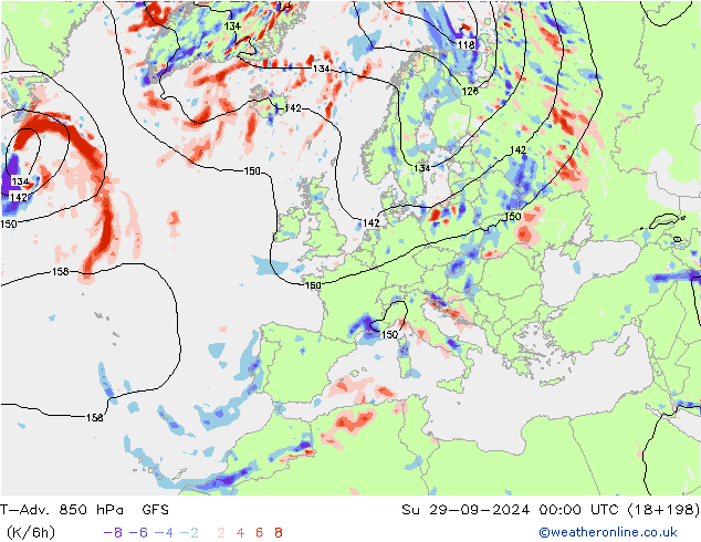 T-Adv. 850 hPa GFS Paz 29.09.2024 00 UTC