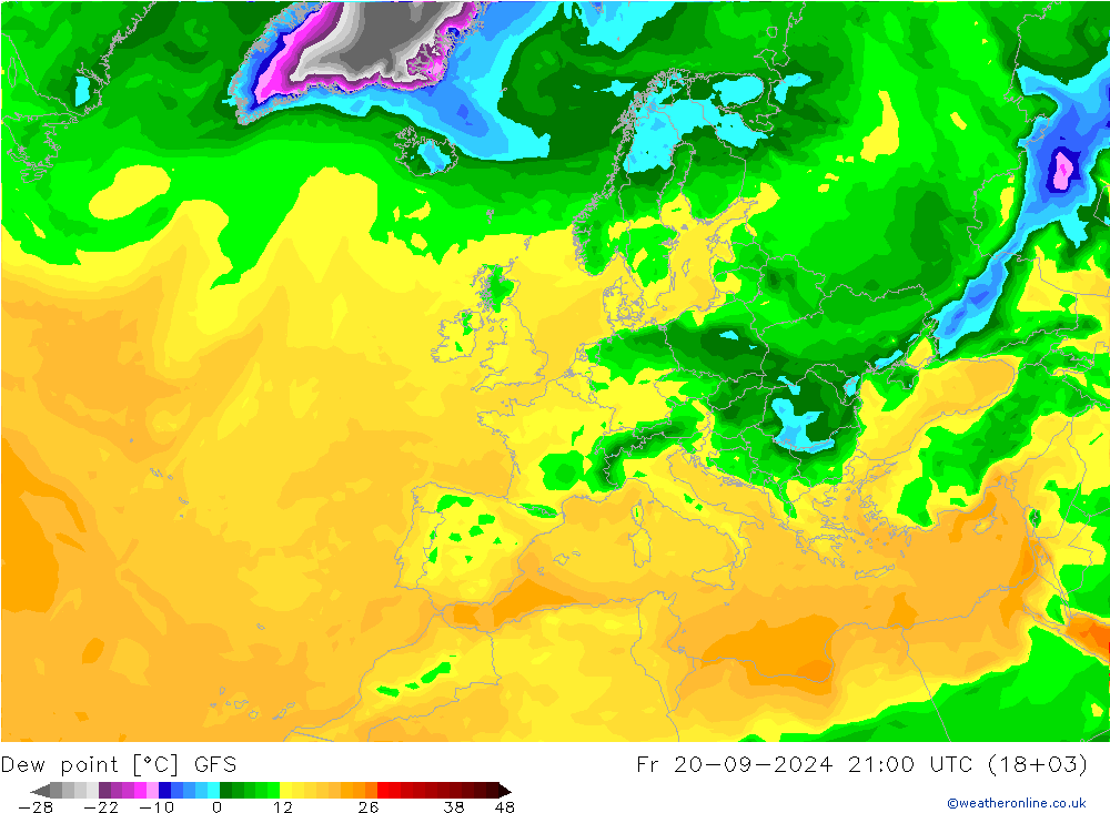 Dauwpunt GFS vr 20.09.2024 21 UTC