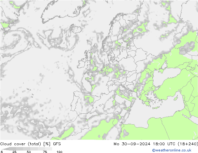 Nuages (total) GFS lun 30.09.2024 18 UTC