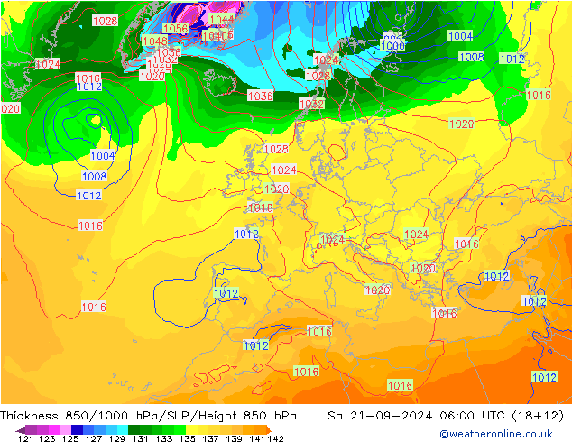 Dikte 850-1000 hPa GFS za 21.09.2024 06 UTC