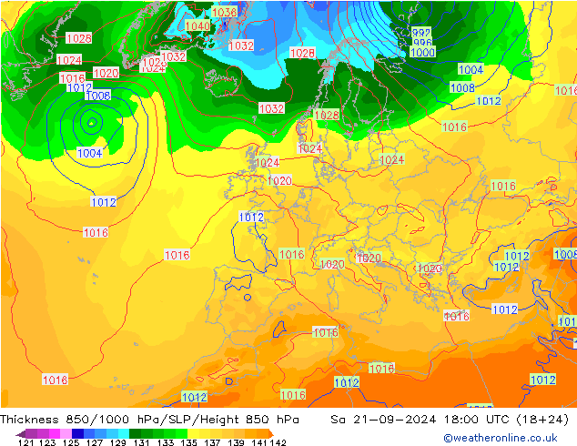 Dikte 850-1000 hPa GFS za 21.09.2024 18 UTC